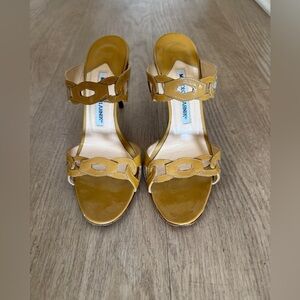 MANOLO BLAHNIK Vintage Yellow Leather Open Toe Sandals. Sz 36